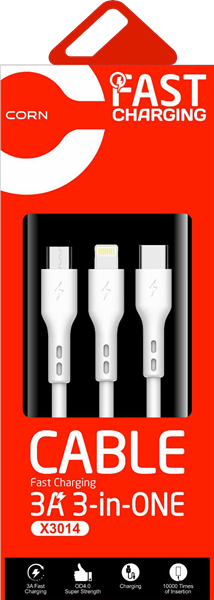 Picture of CORN 3-In-One Data Cable (3A Type-C Fast Charging) - X3014
